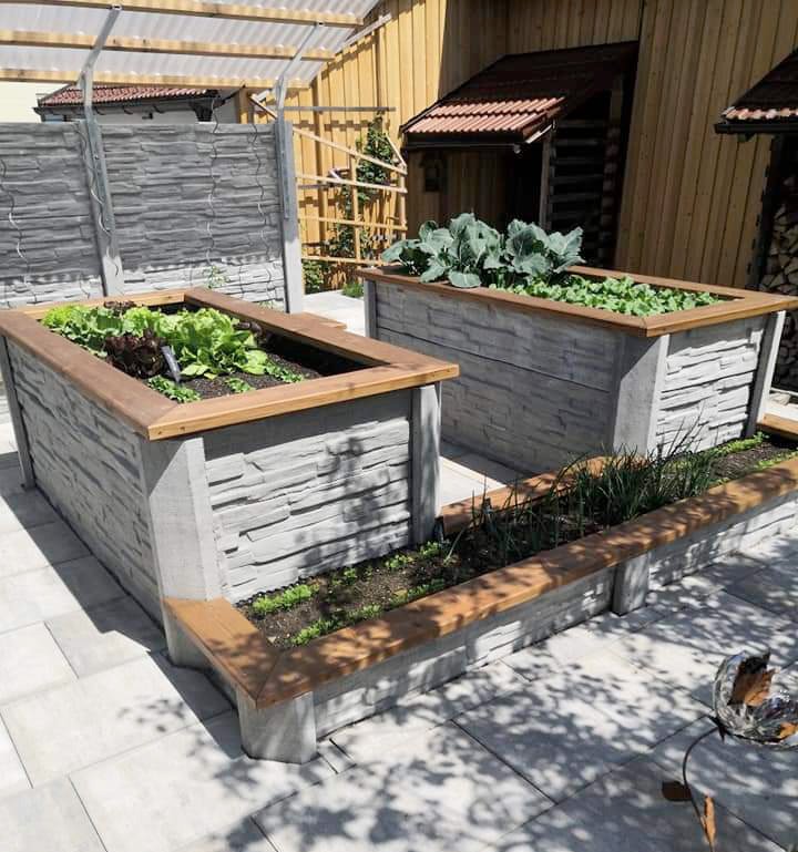 Vyvýšené betonové záhony na zeleninu
